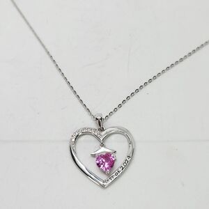 Genuine Pink Sapphire Sterling Silver Heart Pendant Necklace Class Of 2024 Grad